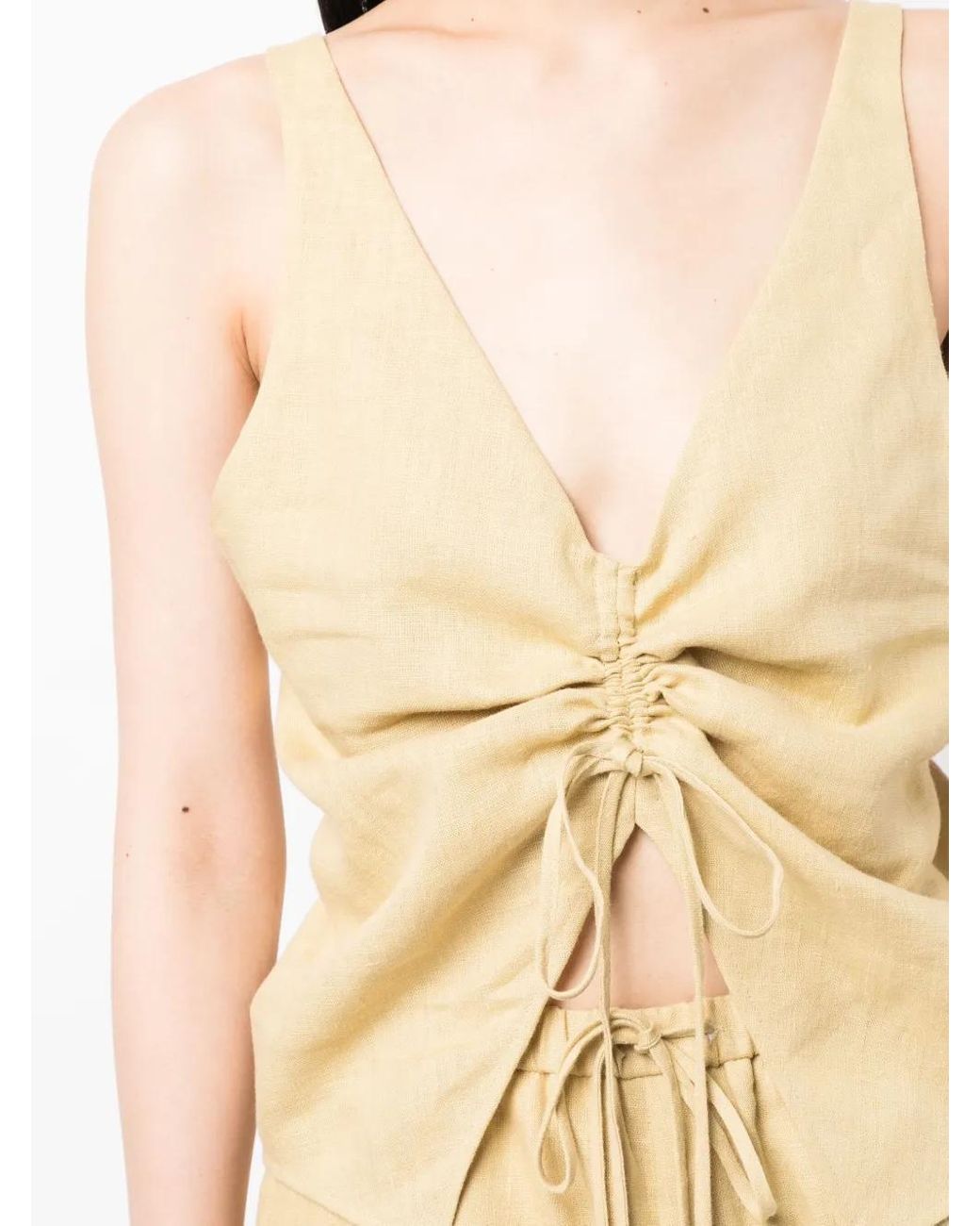 Nanushka Natural Linen Drawstring Top