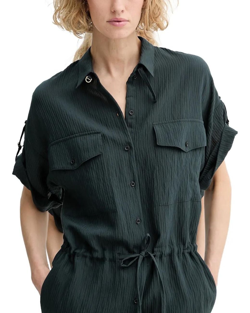 Sessun Green Anatole Drawstring Midi Shirt Dress