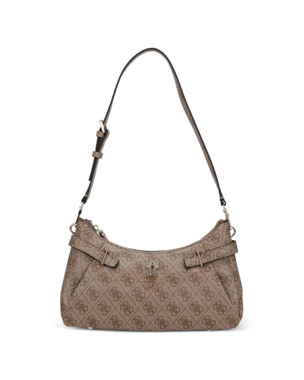 Guess Natural Yesba Logo-Pattern Padlock-Detail Shoulder Bag