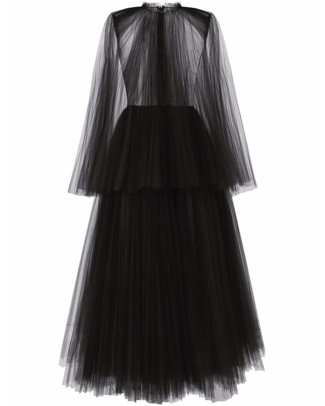 Dolce & Gabbana Black Cape-Detail Tulle Midi Dress
