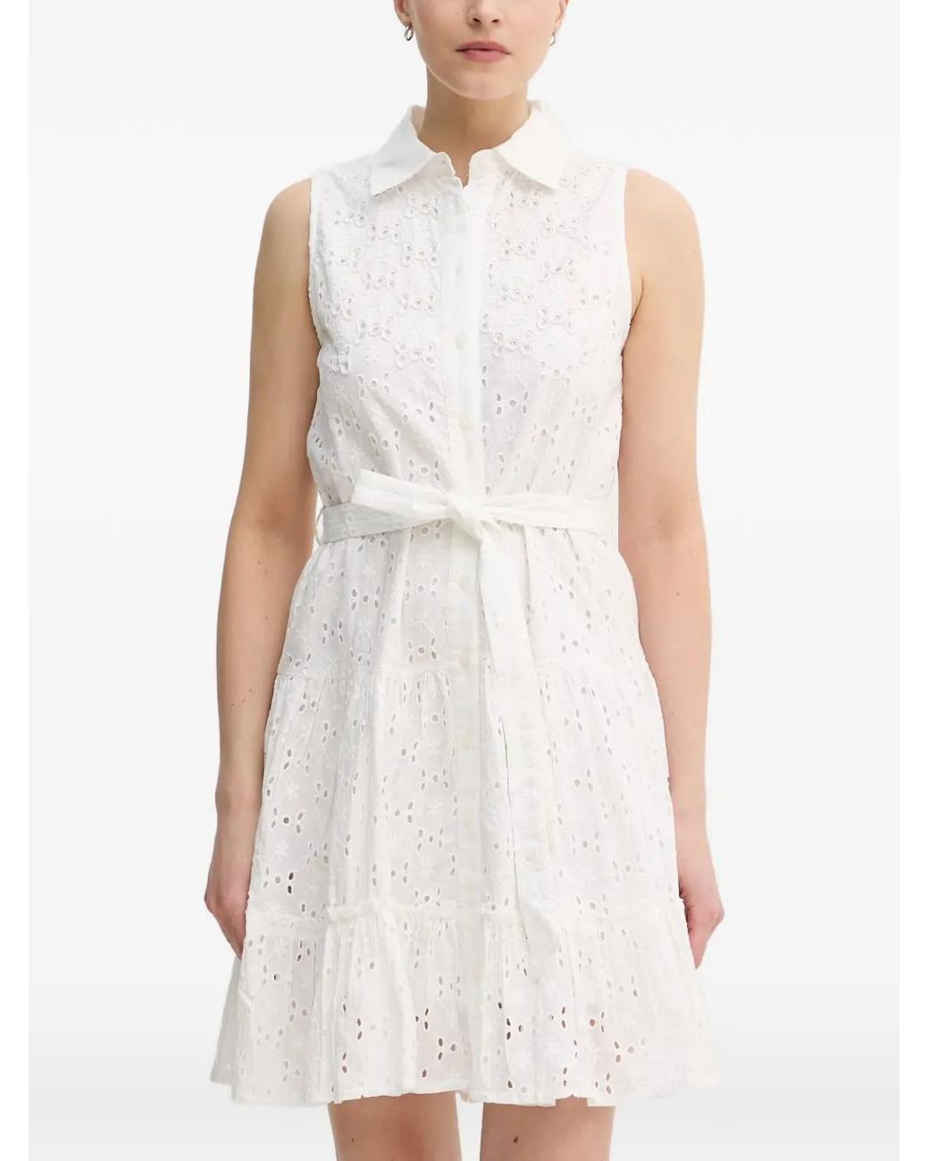 Lola Casademunt White Mini Broderie-Anglaise Tiered Dress