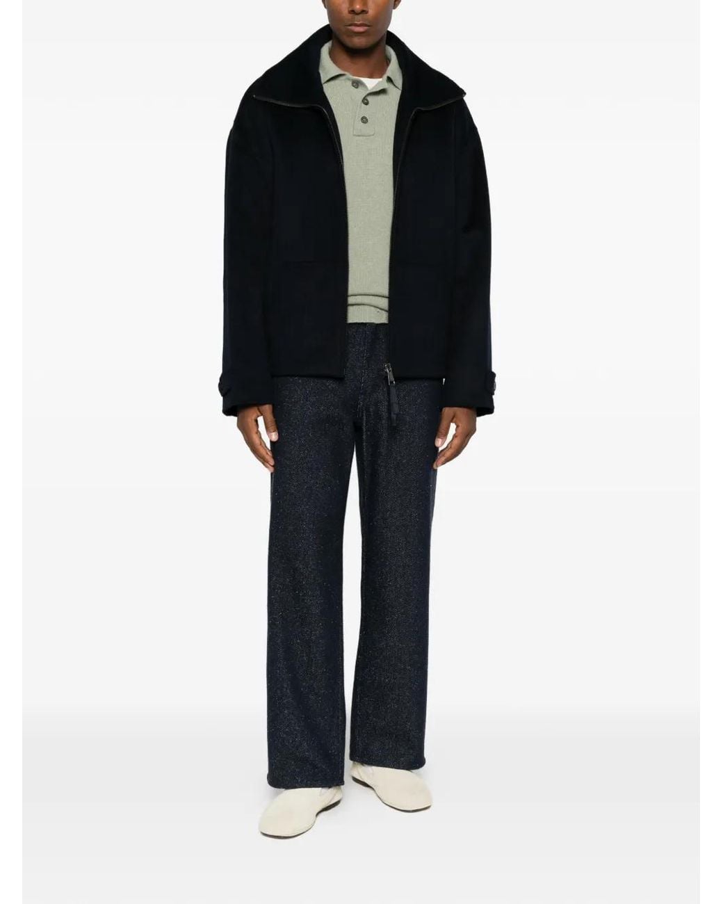 Amaranto Black Zip-Up Spread-Collar Jacket for men