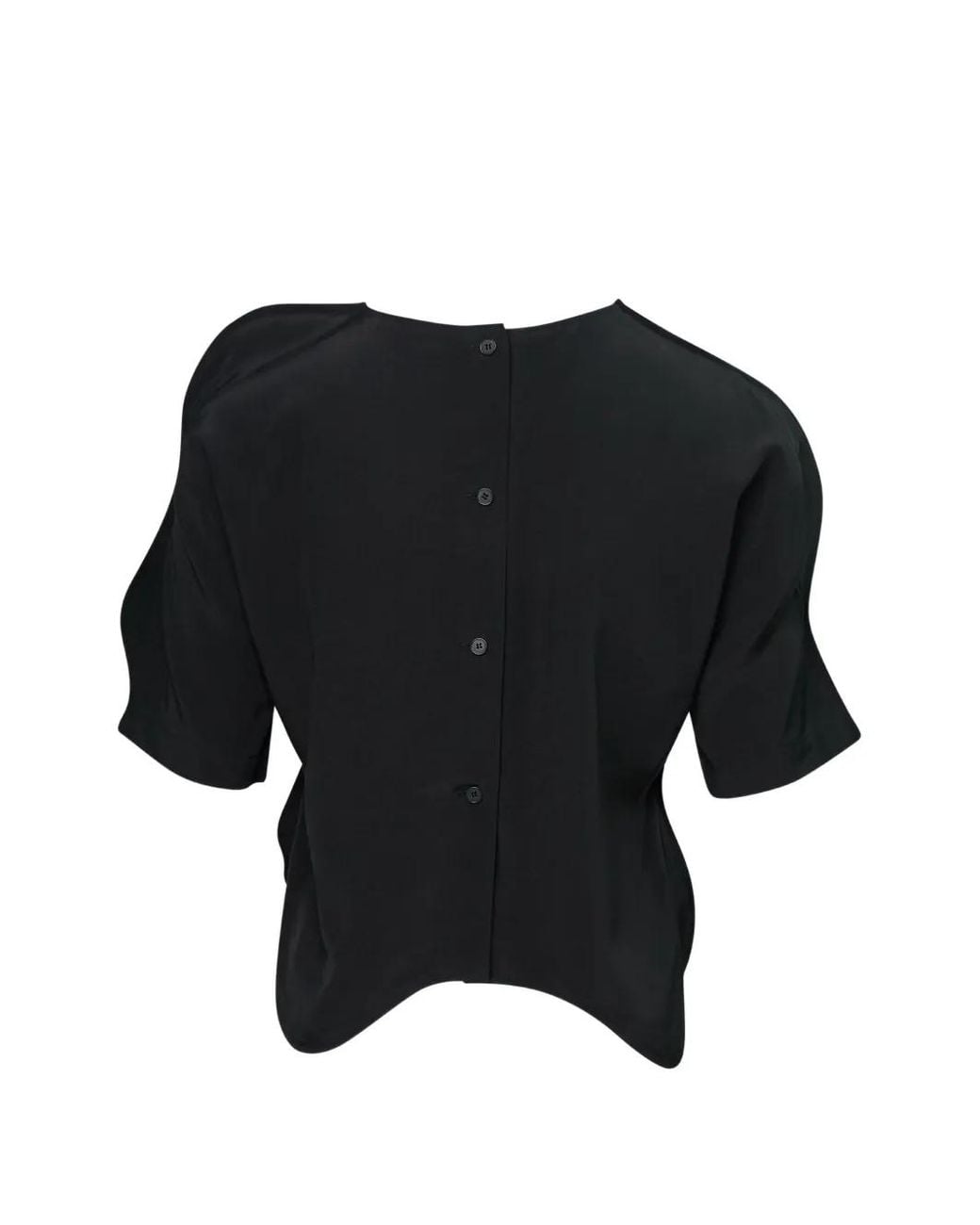 Pushbutton Black Blouse À Ourlet Ondulé Et Manches Courtes