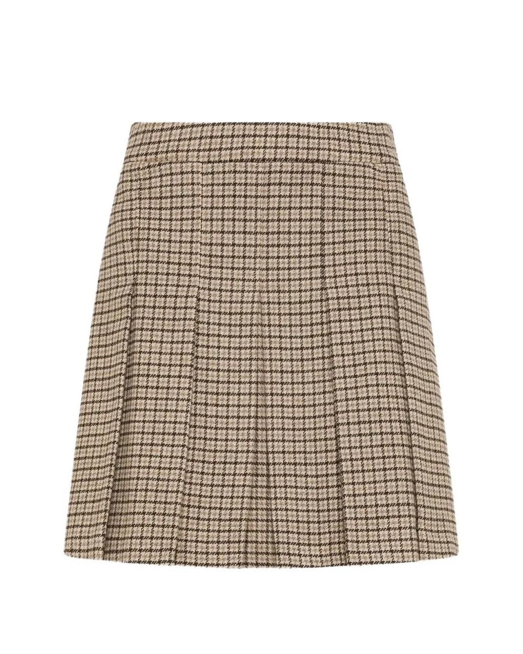 Seventy Natural Houndstooth-Pattern Pleated Mini Skirt