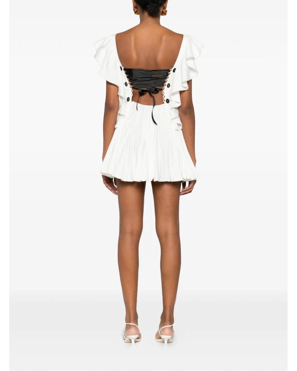 Vestido Corto Con Volantes Y Pliegues Parlor de color White