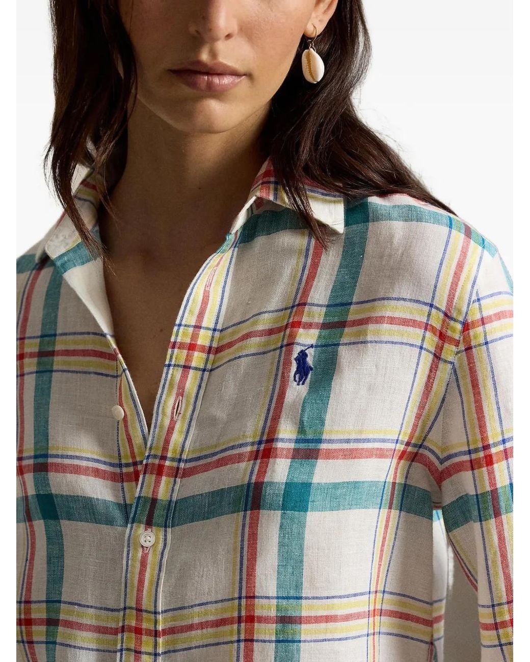 Polo Ralph Lauren White Check-Pattern Linen Shirt