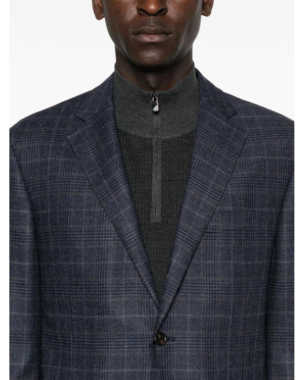 Corneliani Blue Checked Two-Button Blazer for men