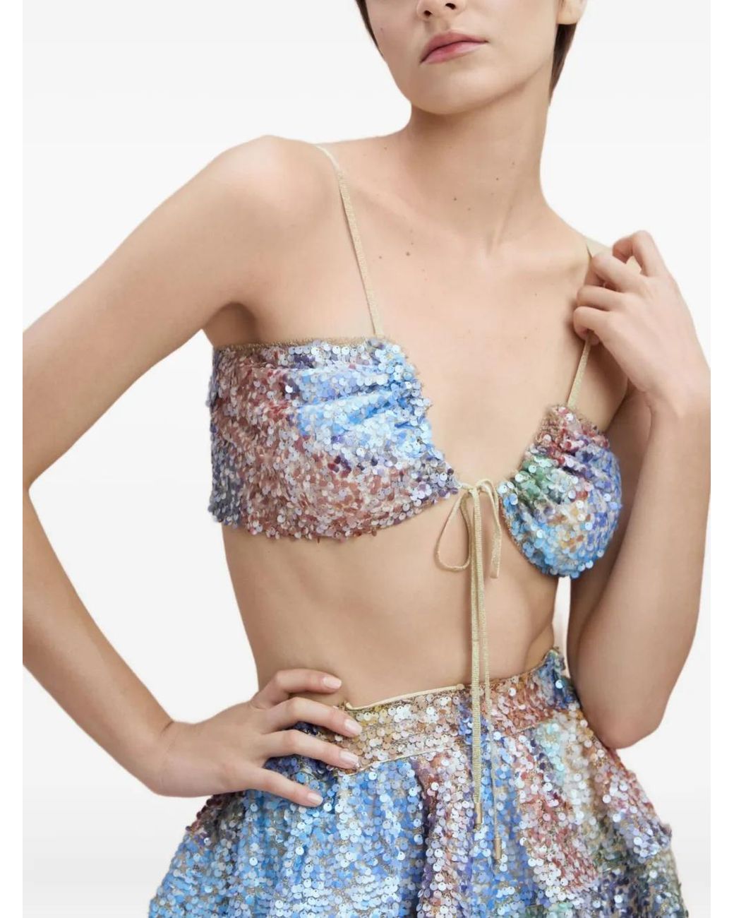 SANA OSMANI Natural Rosa Sequin Tie Top