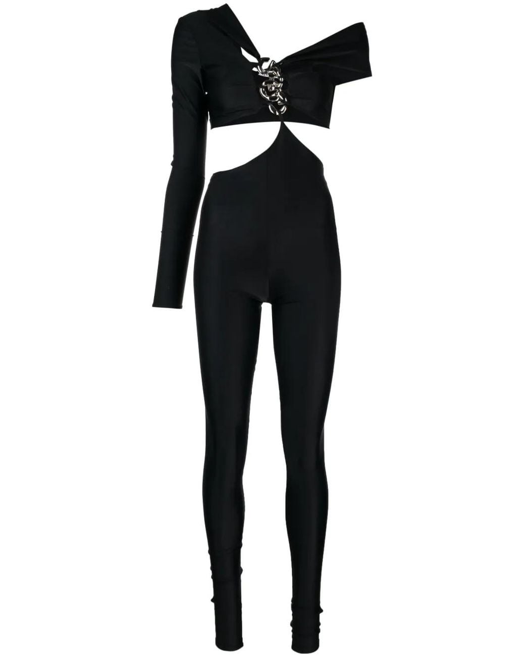 Gcds Black Logo-Chain One-Shoulder Jumpsuit