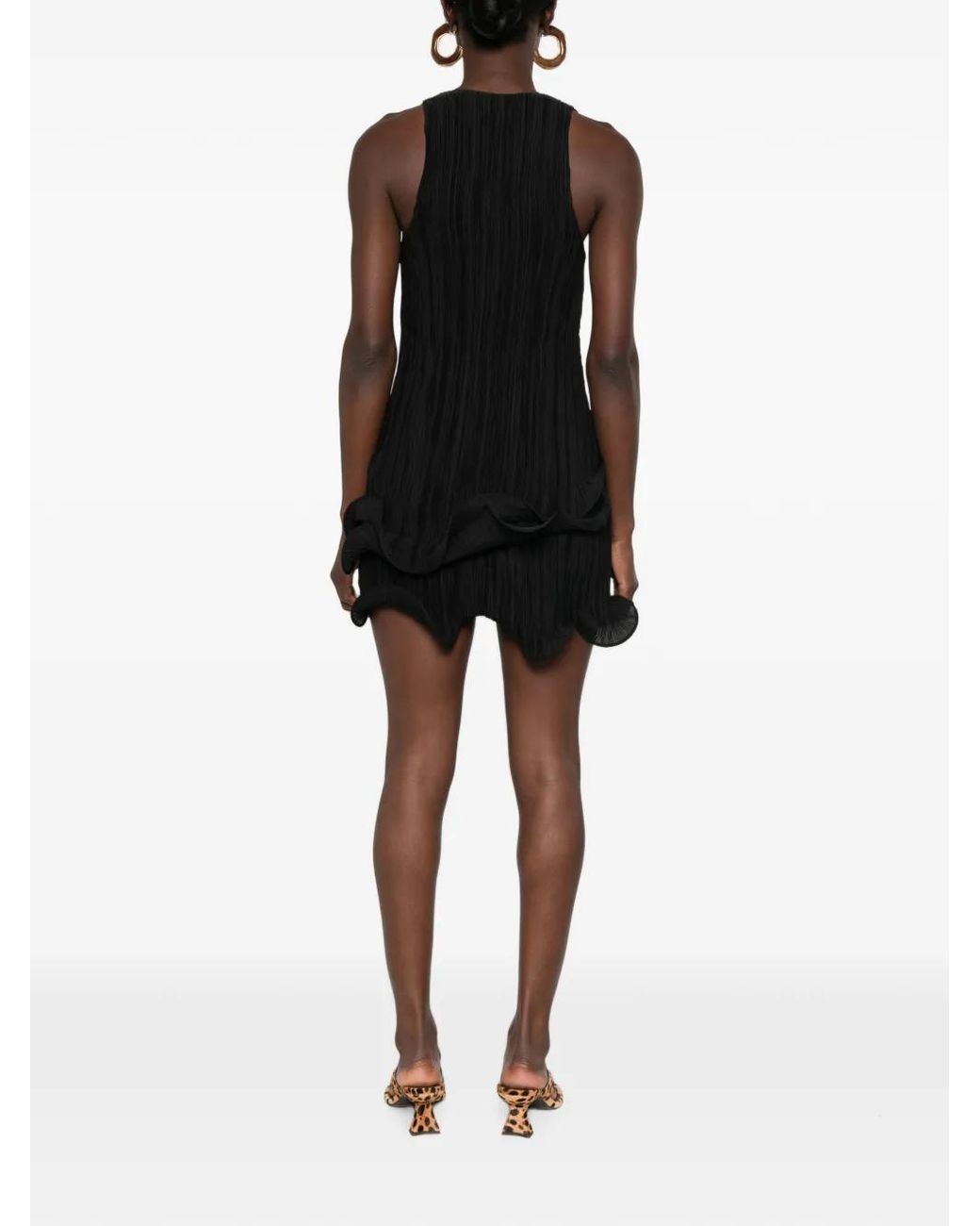 Cult Gaia Black Marsa Plissé-Effect Ruffled Mini Dress