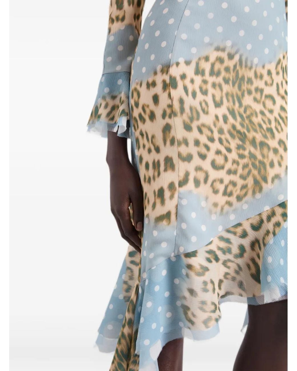 Nina Ricci Blue Leopard-Print Polka-Dot Midi Dress