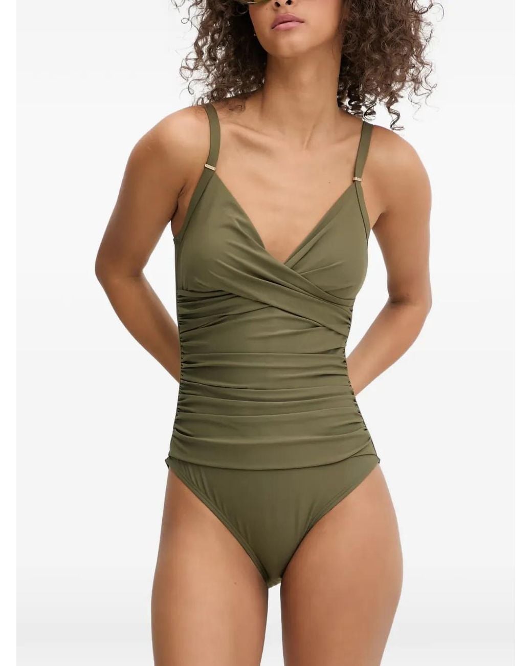 DKNY Green Ruched Crossover Swimsuit