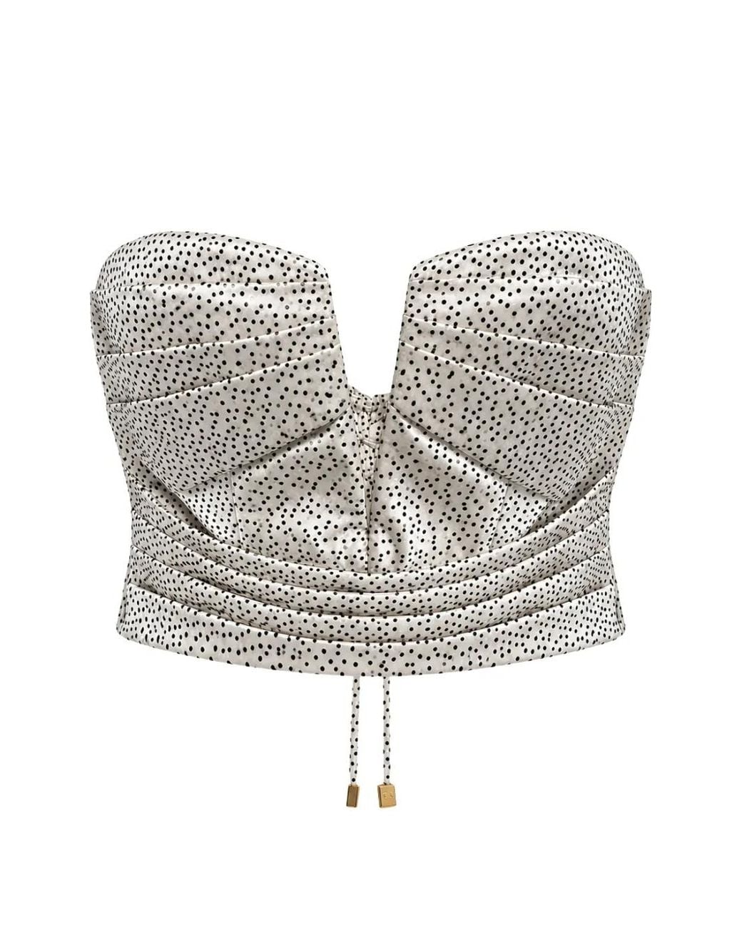 Elisabetta Franchi Gray Polka-Dot Lace-Up Top