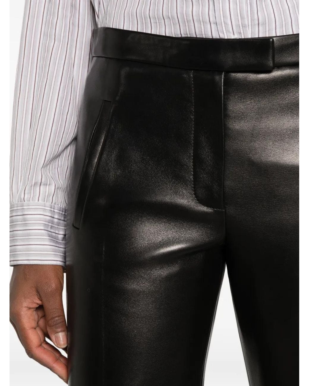 Khaite Gray Leather Straight-Leg Trousers