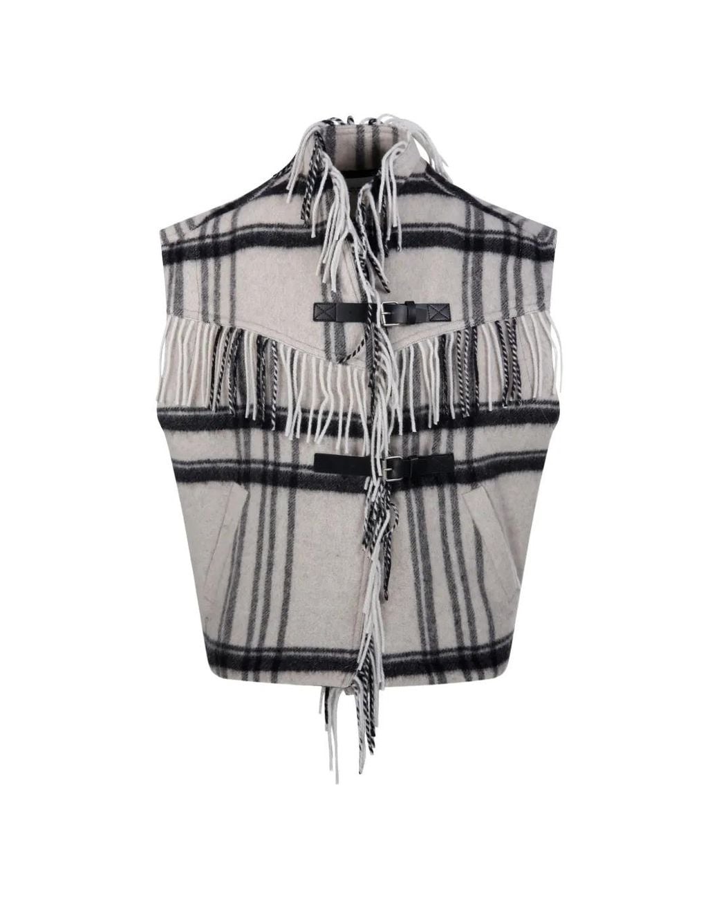 Isabel Marant Gray Ginesa Check-Pattern Fringed Gilet