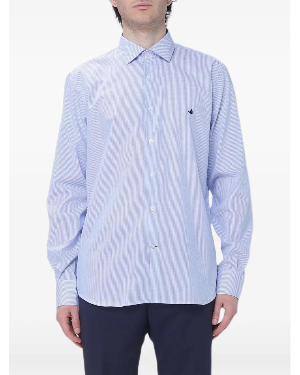 Brooksfield Blue Chemise Rayée À Logo Brodé for men