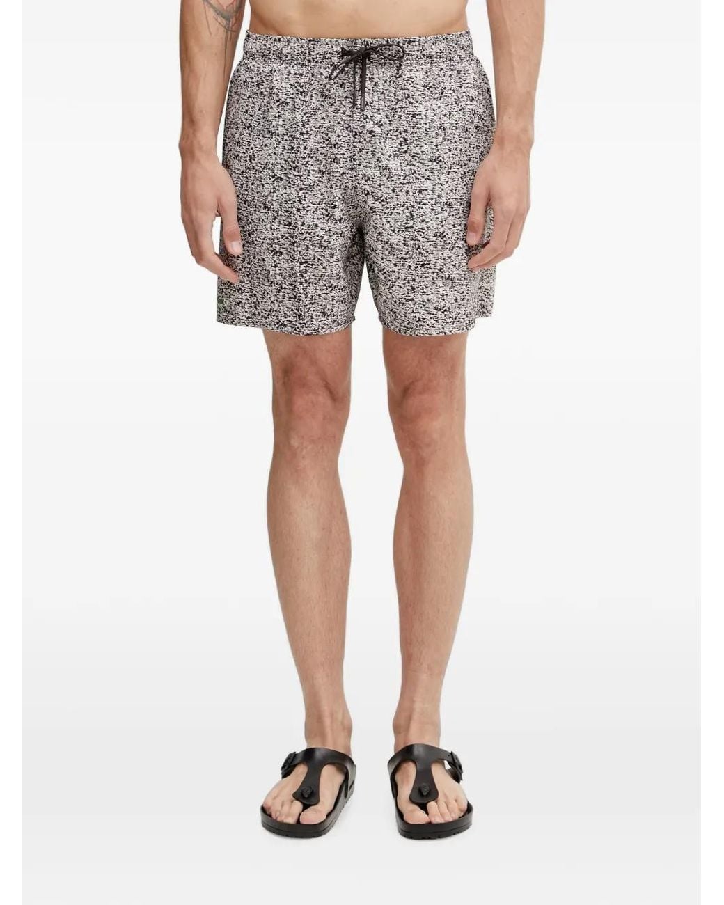 Lacoste Gray Abstract-Print Swim Shorts for men