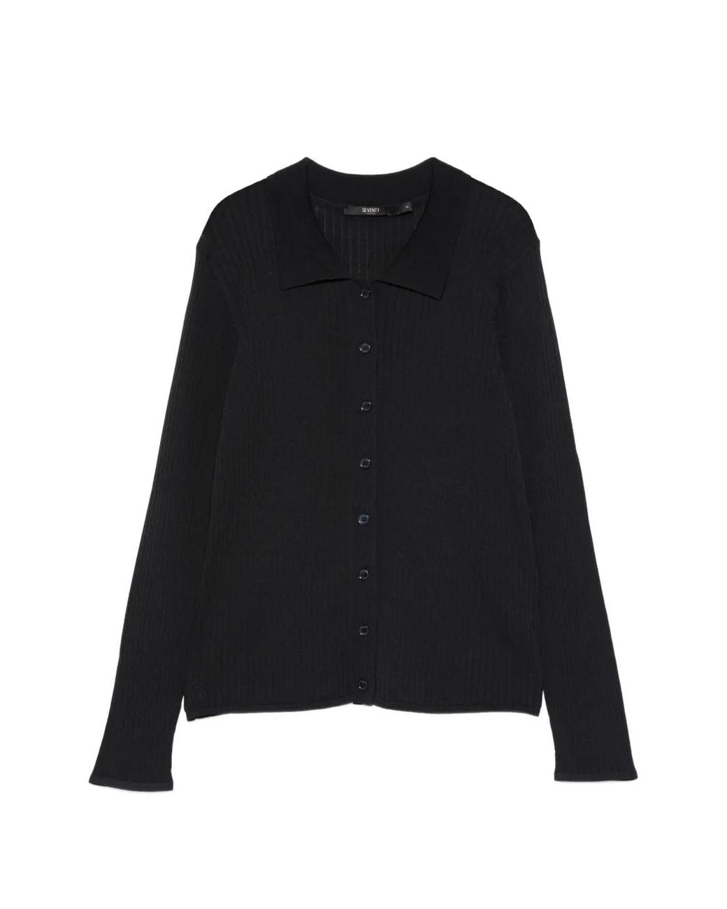 Seventy Black Ribbed Buttoned Cardigan