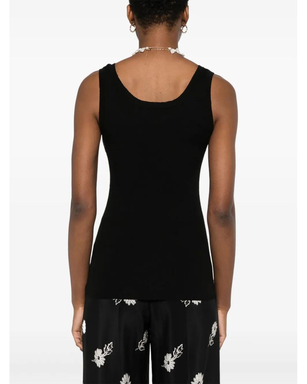 P.A.R.O.S.H. Black Ribbed-Knit Tank Top