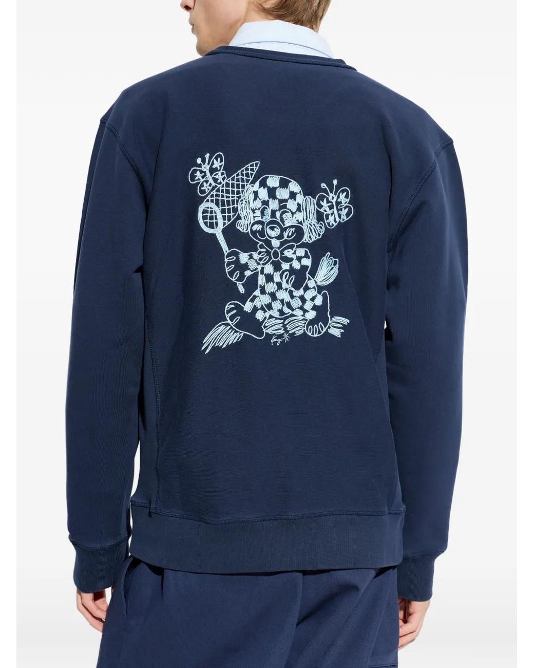 KENZO Blue Cartoon-Embroidery Crew-Neck Sweatshirt for men