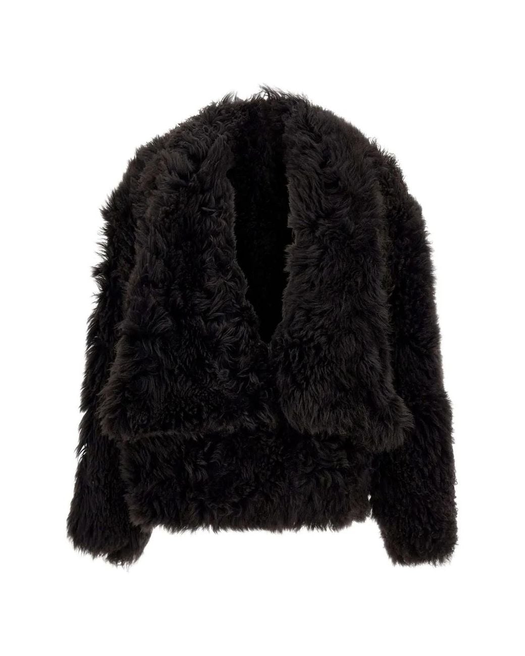 7 For All Mankind Black Shearling Lapel-Collar Jacket