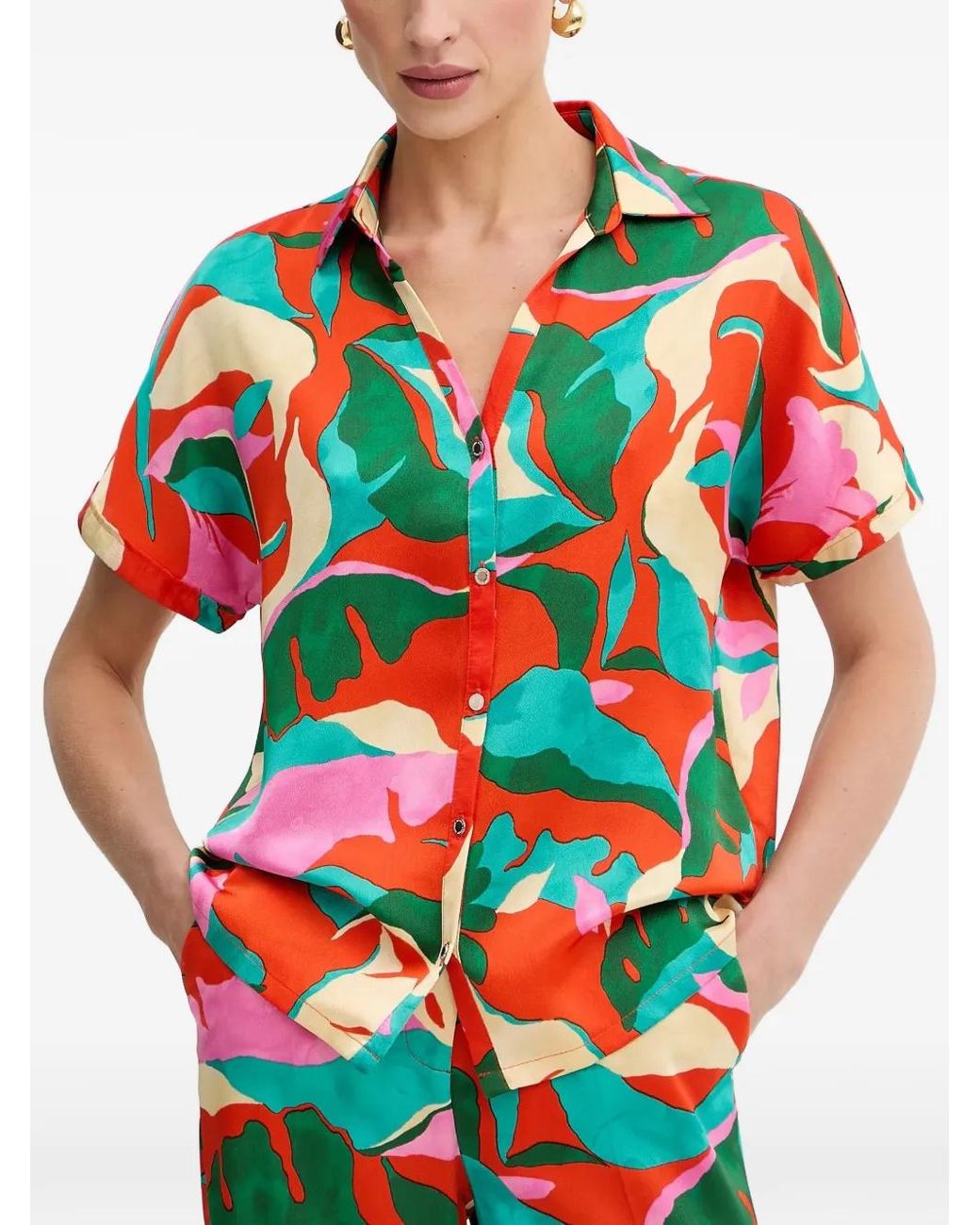 Morgan Red Abstract-Print Short-Sleeve Shirt