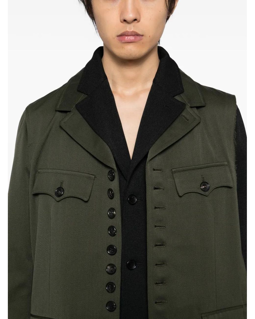 Comme des Garçons Green Button-Up Layered Coat for men