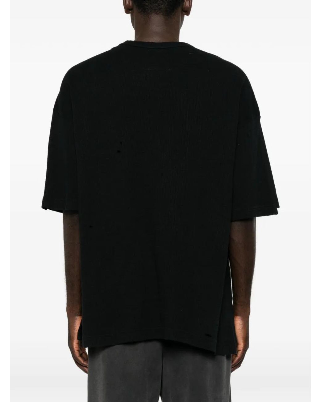 Maison Mihara Yasuhiro Black Distressed-Effect Layered-Neck T-Shirt for men