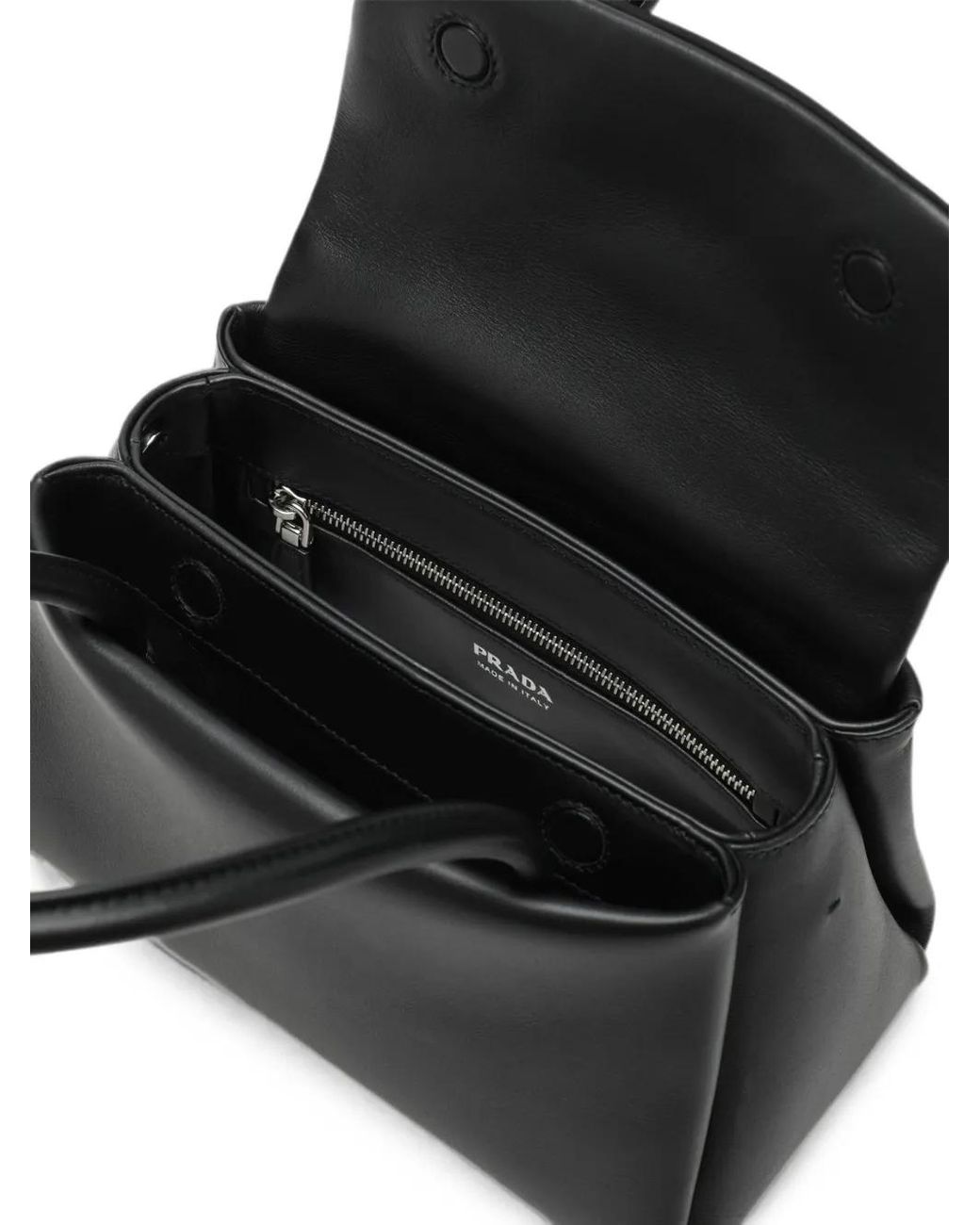 Prada Black Passage Small Leather Bag With Re-Nylon Flap