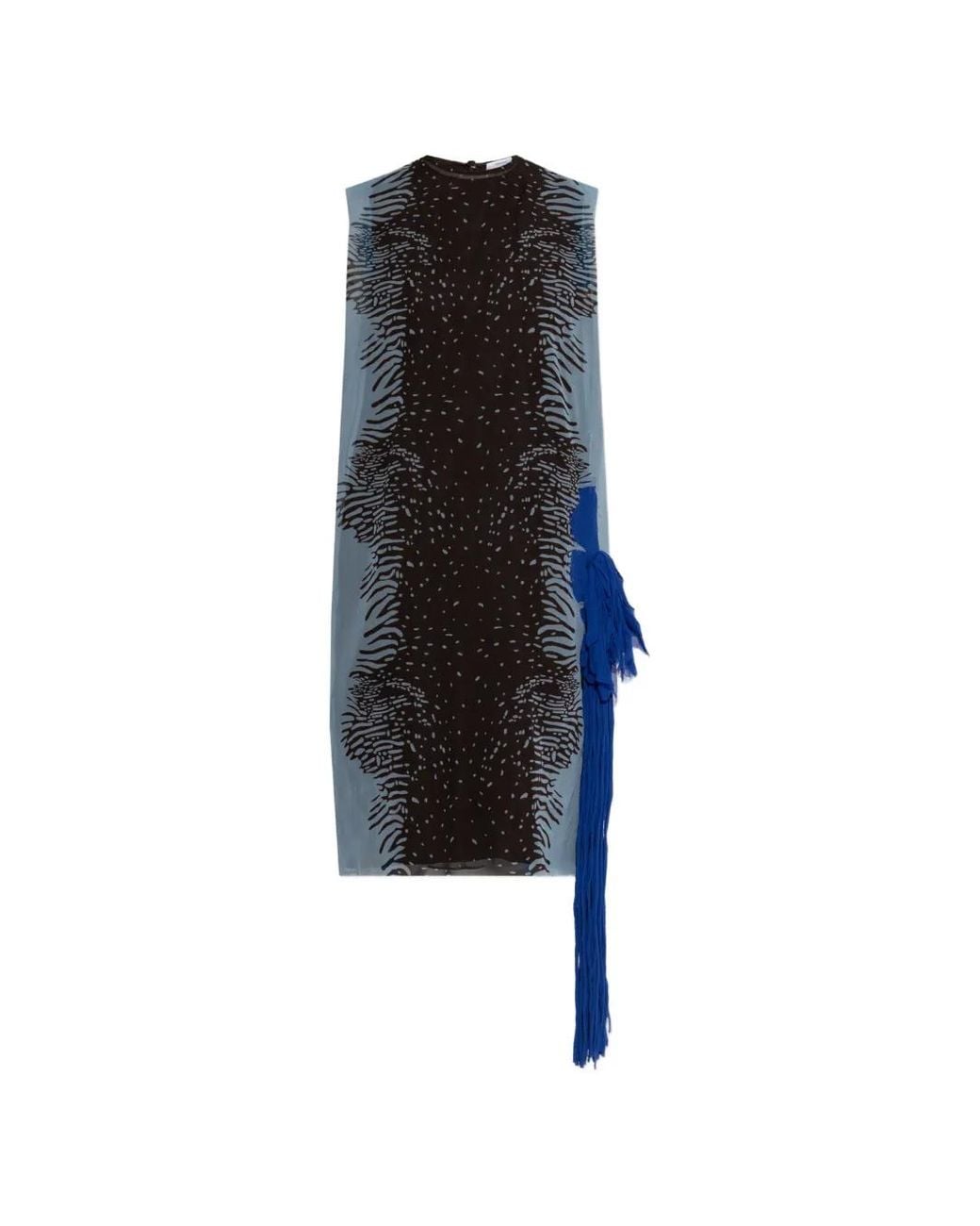 Ferragamo Blue Fringe-Detail Silk Midi Dress
