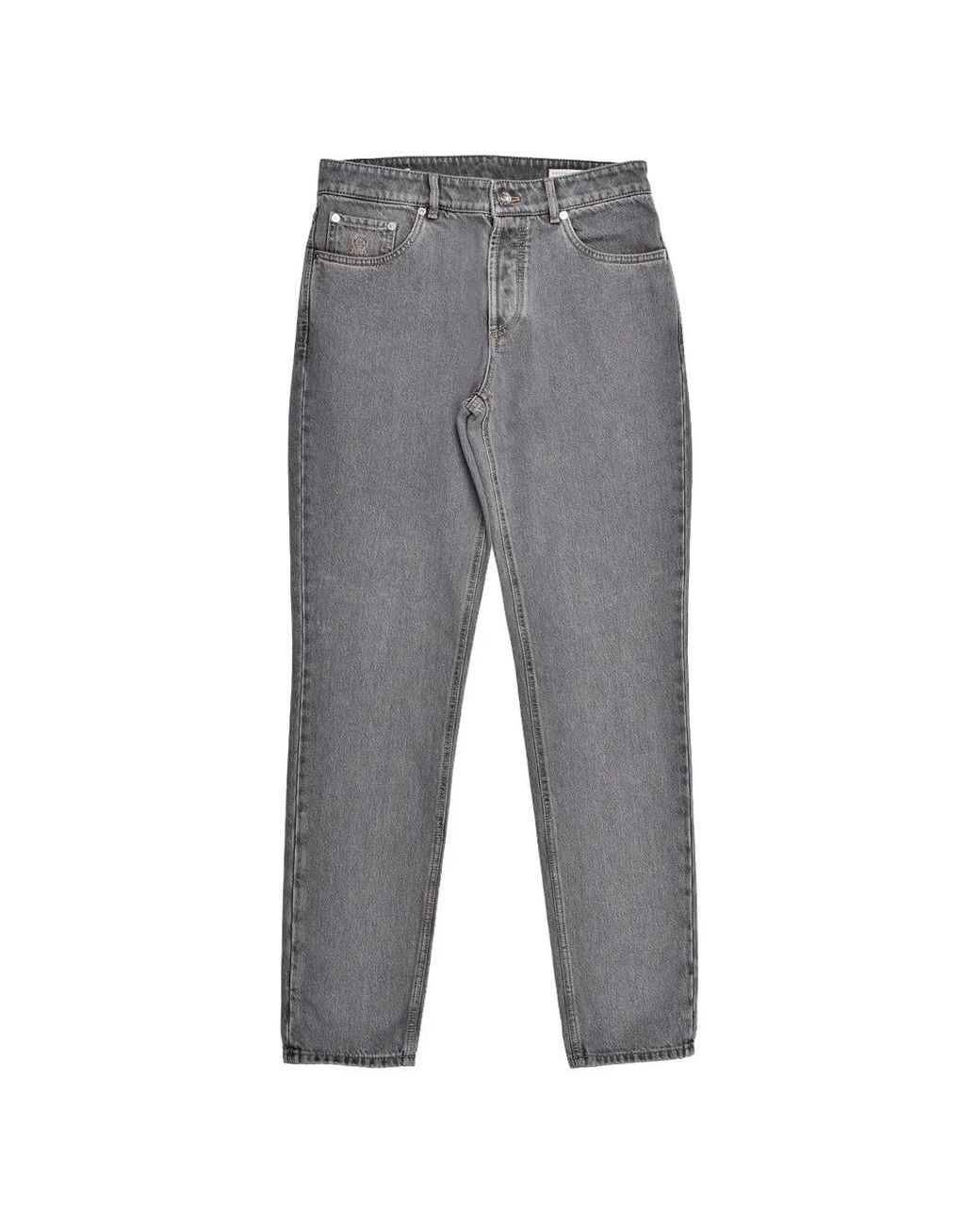 Brunello Cucinelli Gray Five-Pockets Straight-Leg Jeans for men