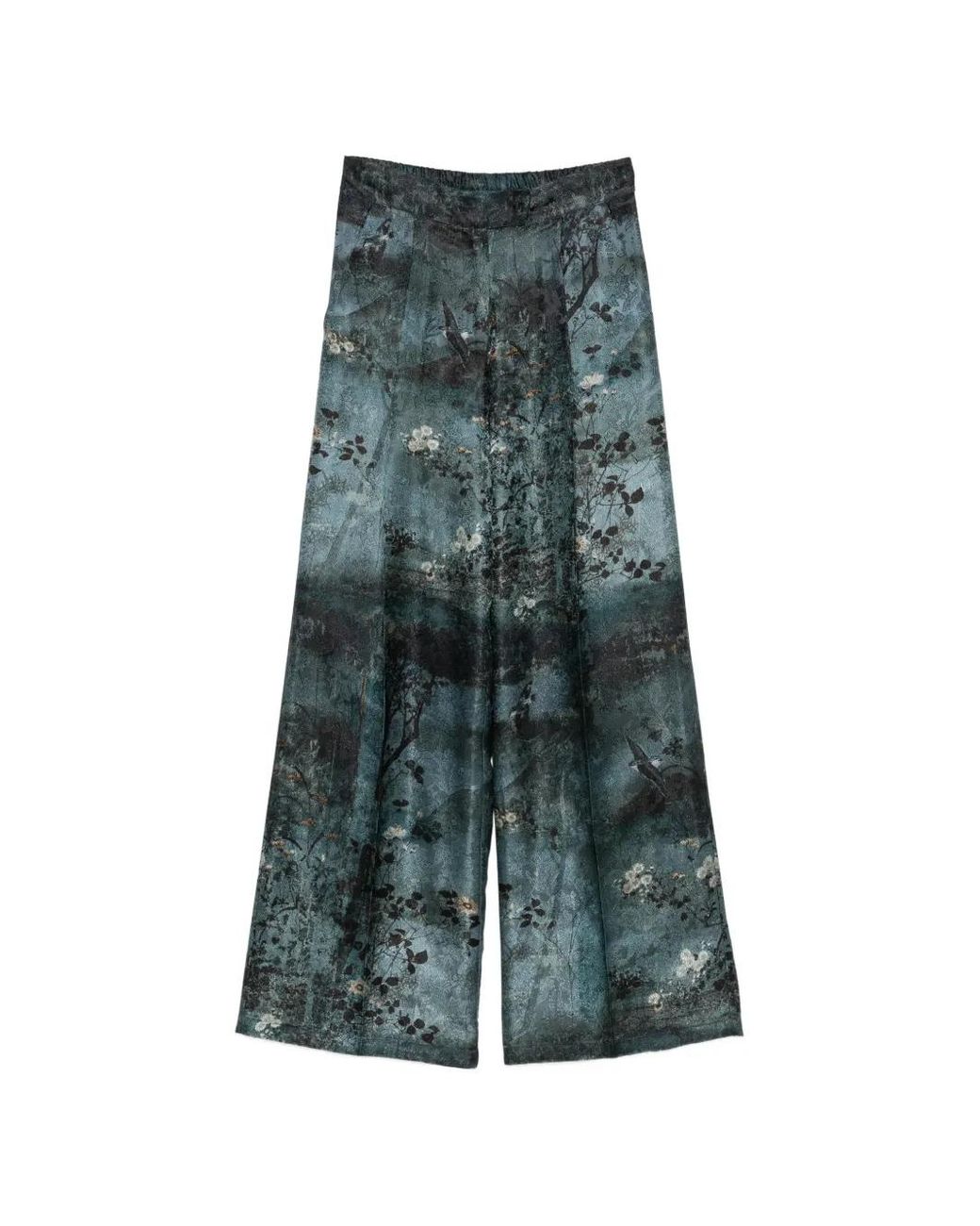 Pierre Louis Mascia Green Abstract-Print Wide-Leg Trousers