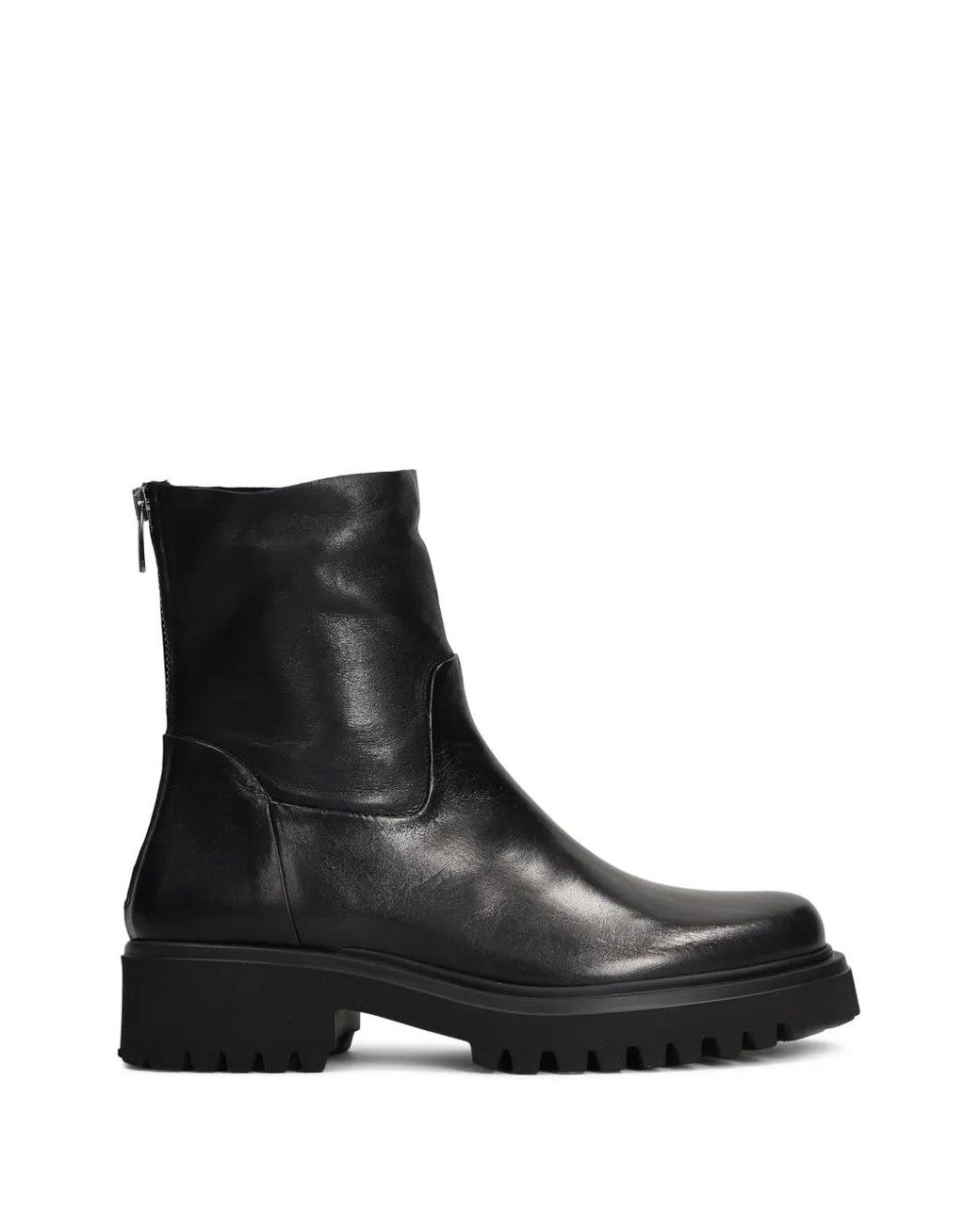 Evaluna Black Rear-Zip Chunky-Sole Boots