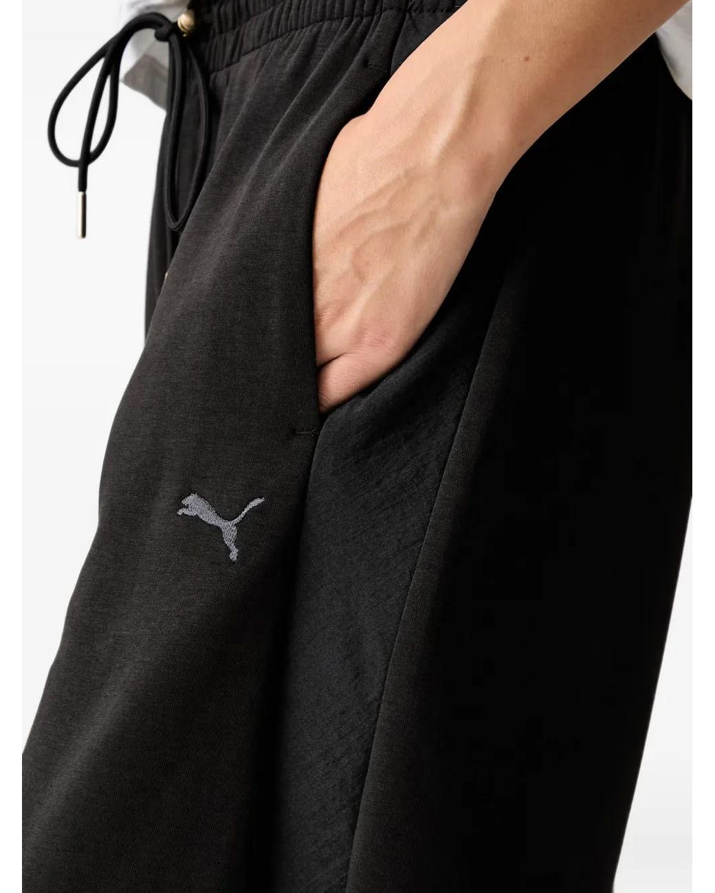 PUMA Black Logo-Embroidered Drawstring Track Pants