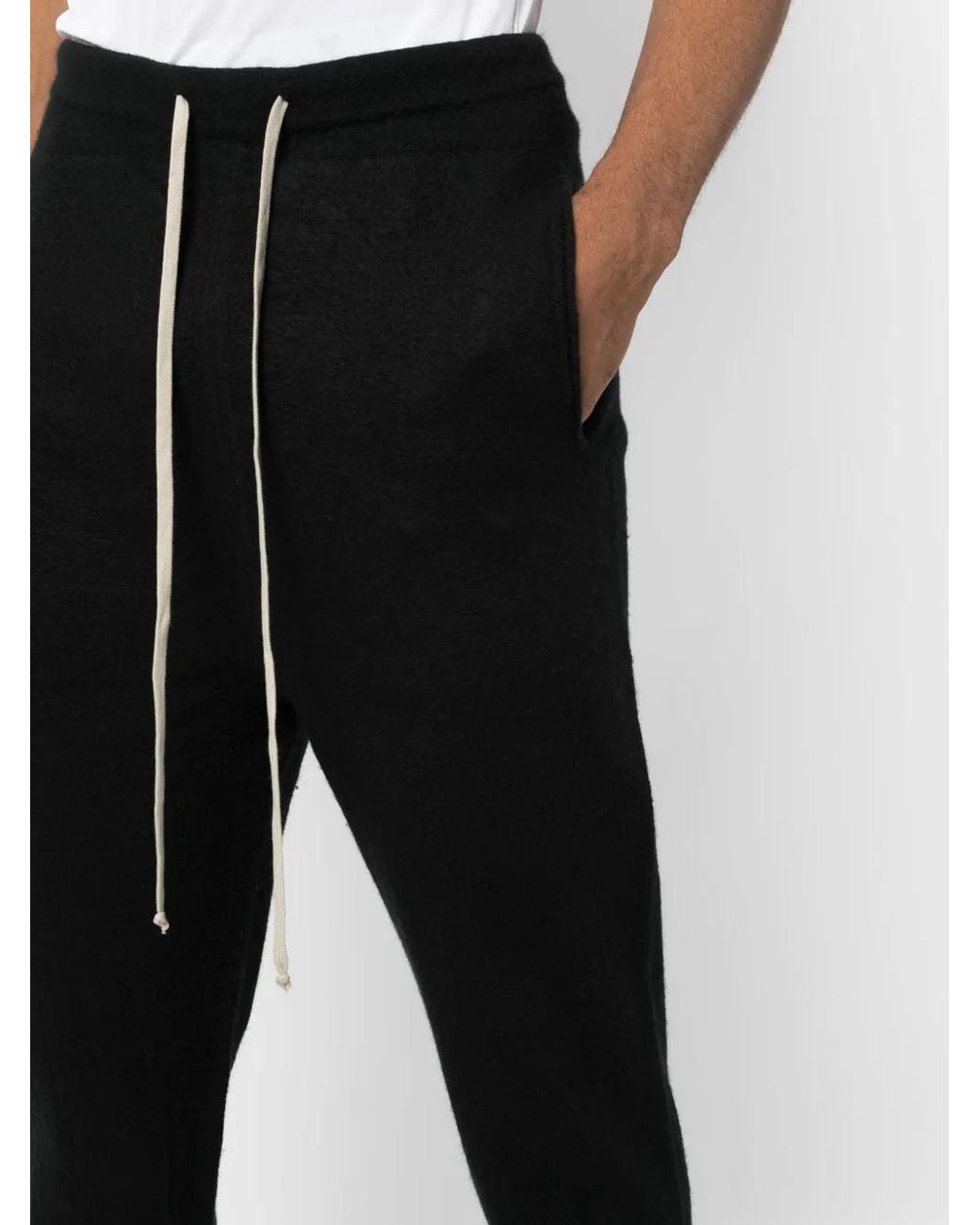 Rick Owens Black Drawstring-Waist Cashmere Trousers for men