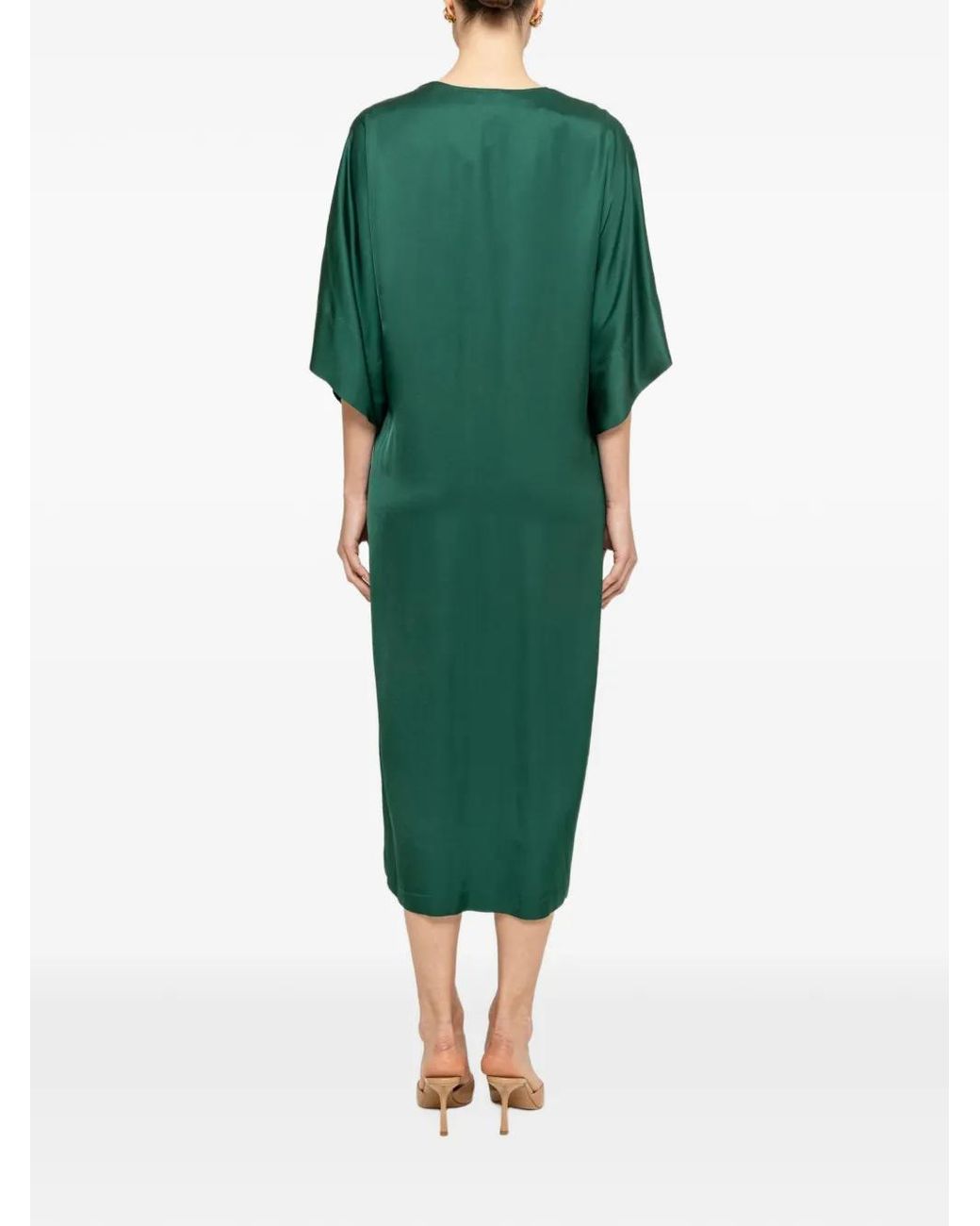 Nissa Green Drawstring Viscose Midi Dress