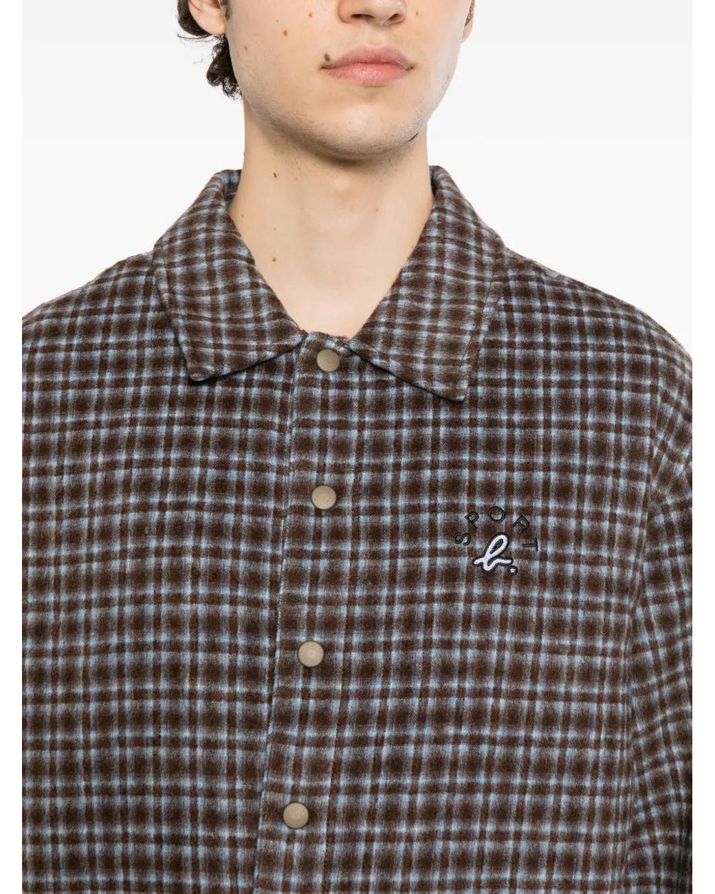 SPORT b. by agnès b. Brown Check-Pattern Logo-Embroidered Jacket for men