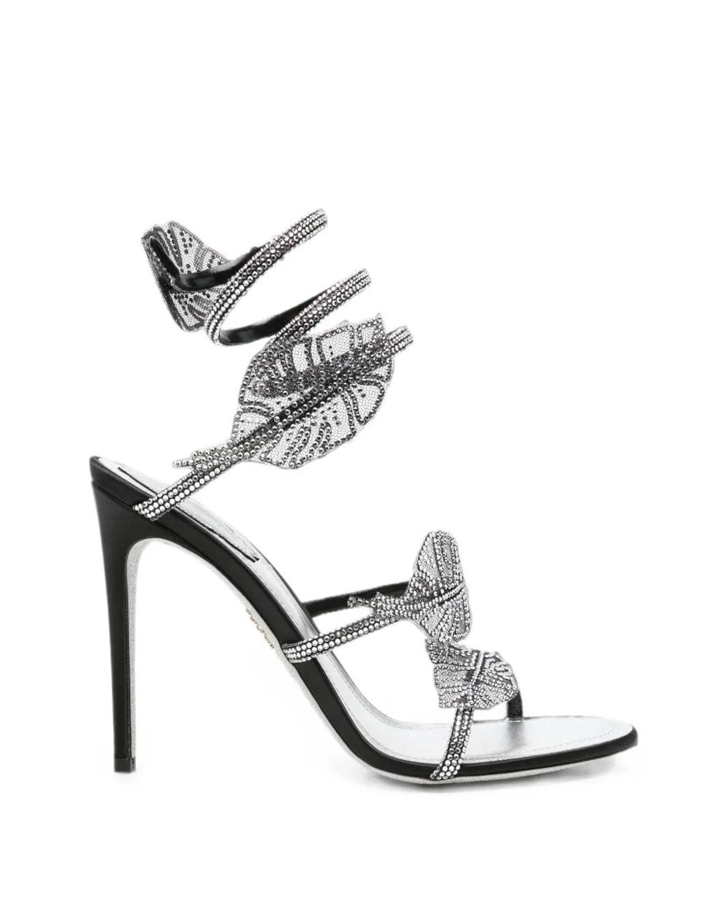 Rene Caovilla White Leaf Crystal-Embellished Heeled Sandals