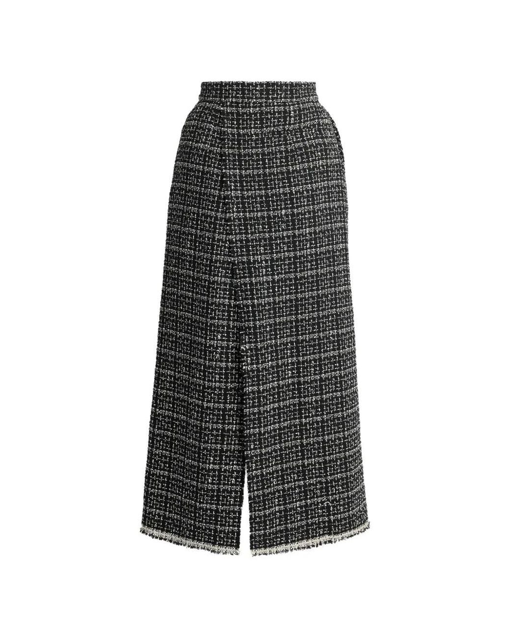 Erdem Gray Tweed Frayed-Edge Pencil Midi Skirt