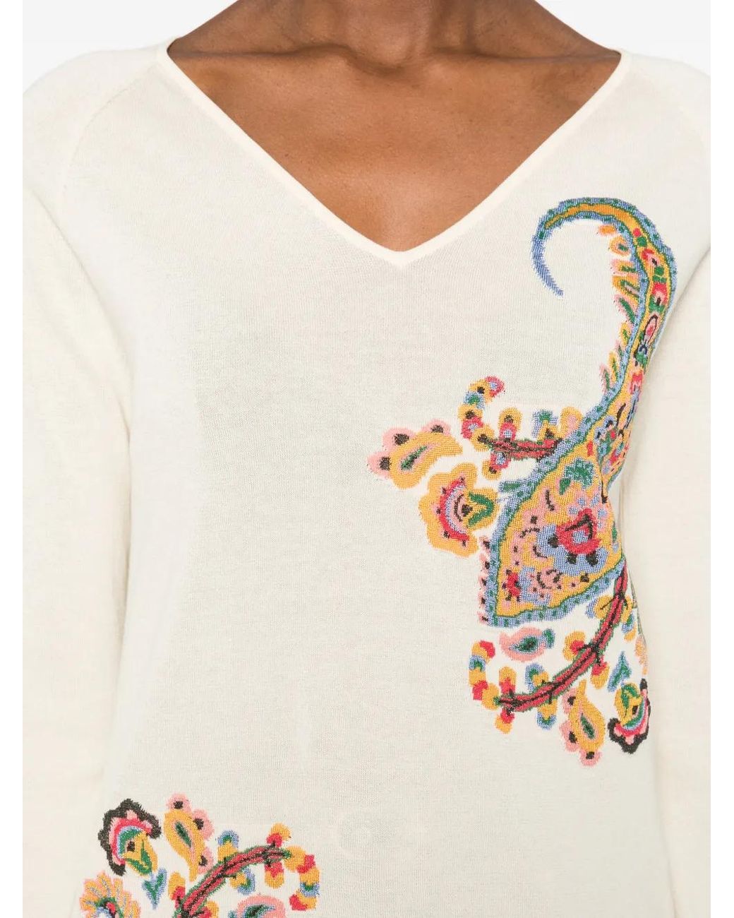 Etro Natural Cotton-Blend Jacquard Sweater With Inlays