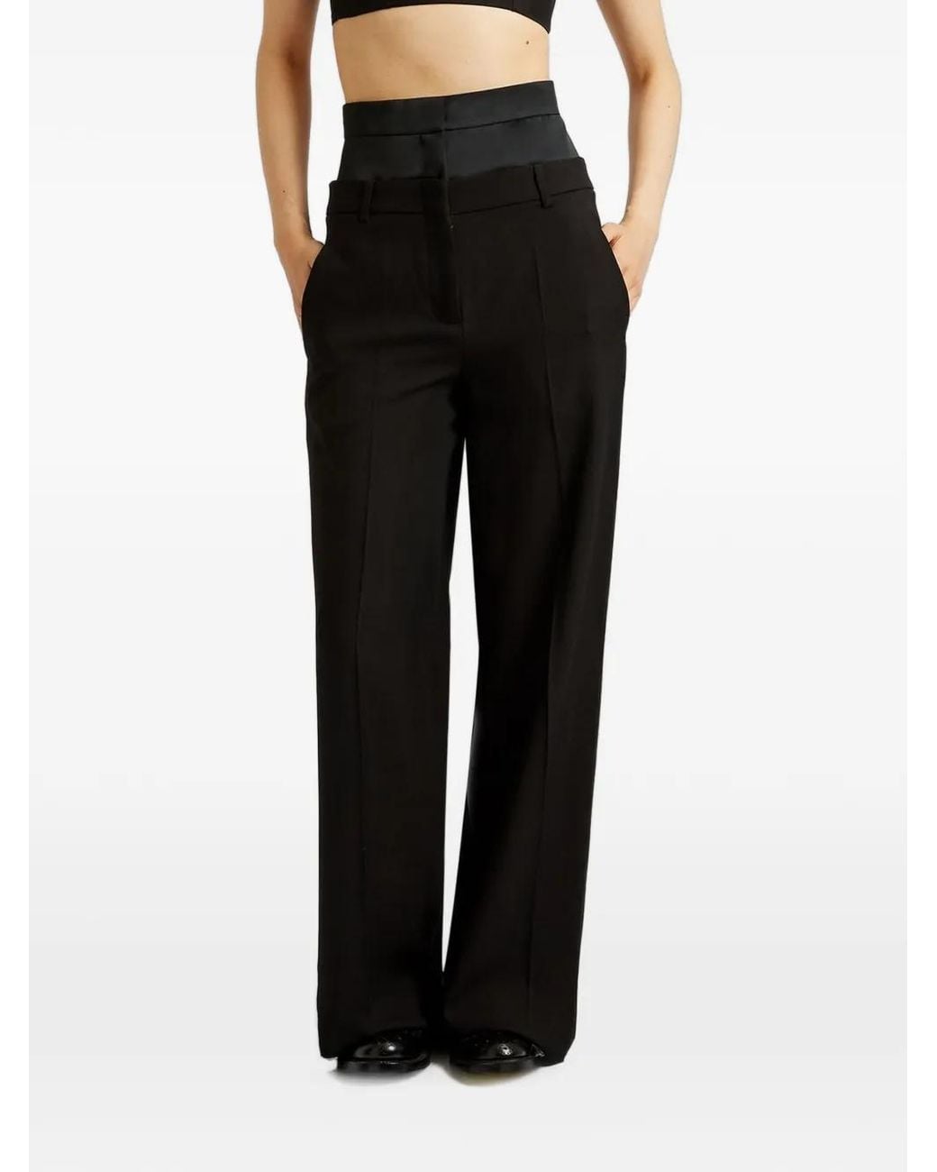 Erdem Black Wide-Leg Tailored Trousers