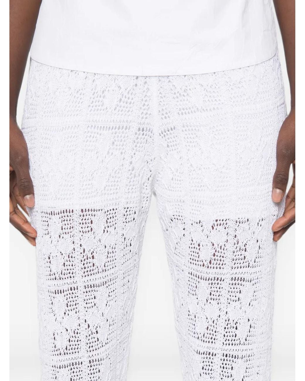 Liviana Conti White Crochet-Knit Flared Trousers