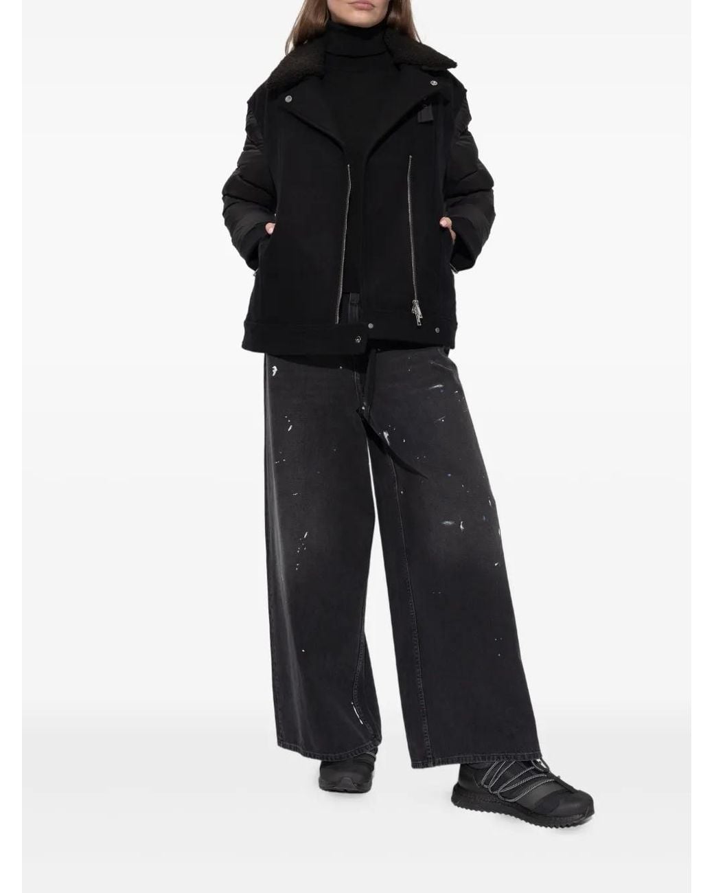 Add Black Quilted Panel Biker Jacket