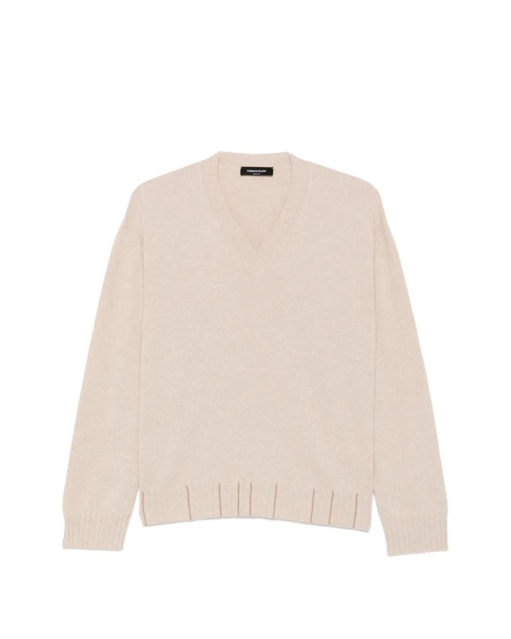 Fabiana Filippi Natural V Neck Sweater With Embrodery