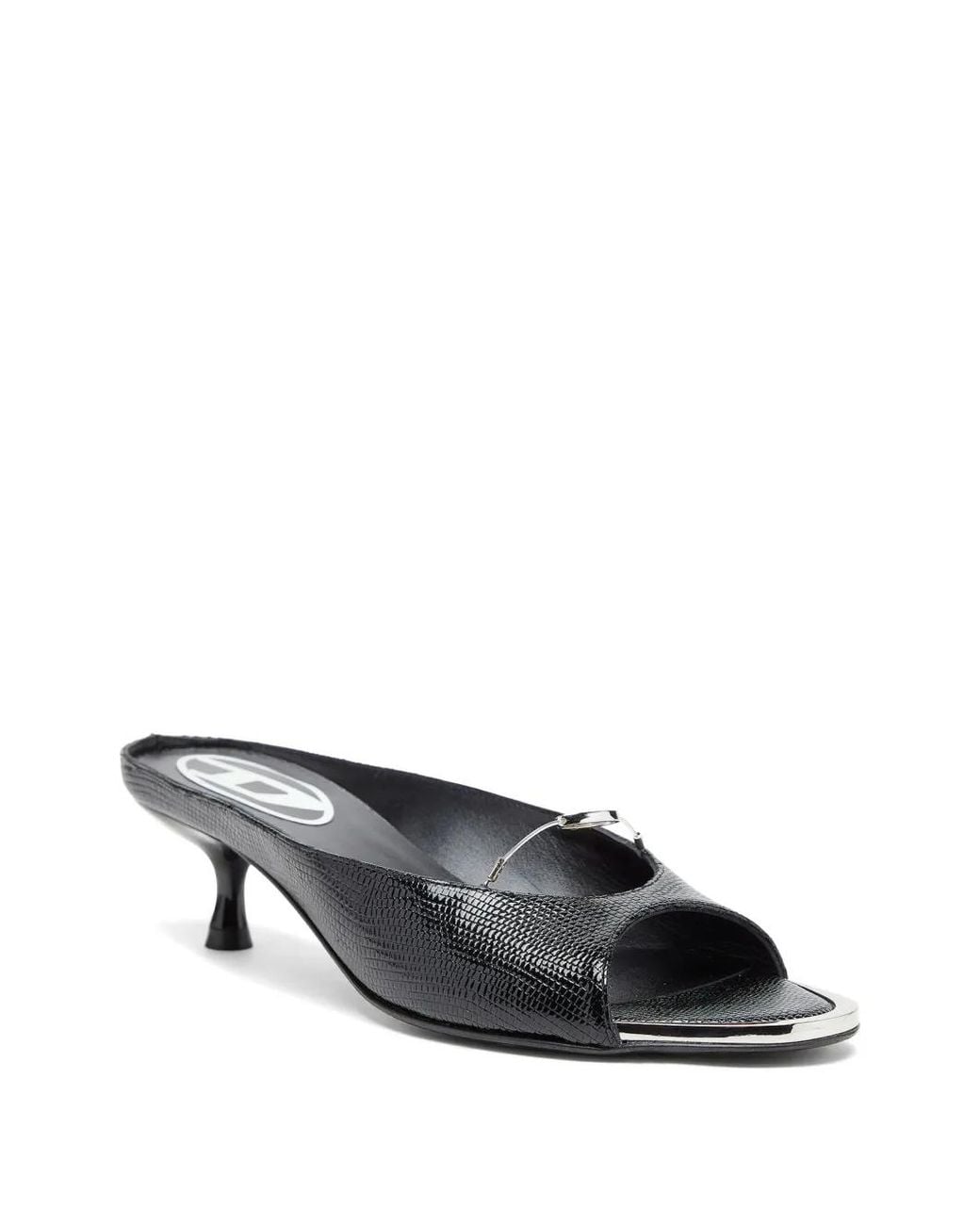 DIESEL Black D-Diam's Lizard-Effect Heeled Mules