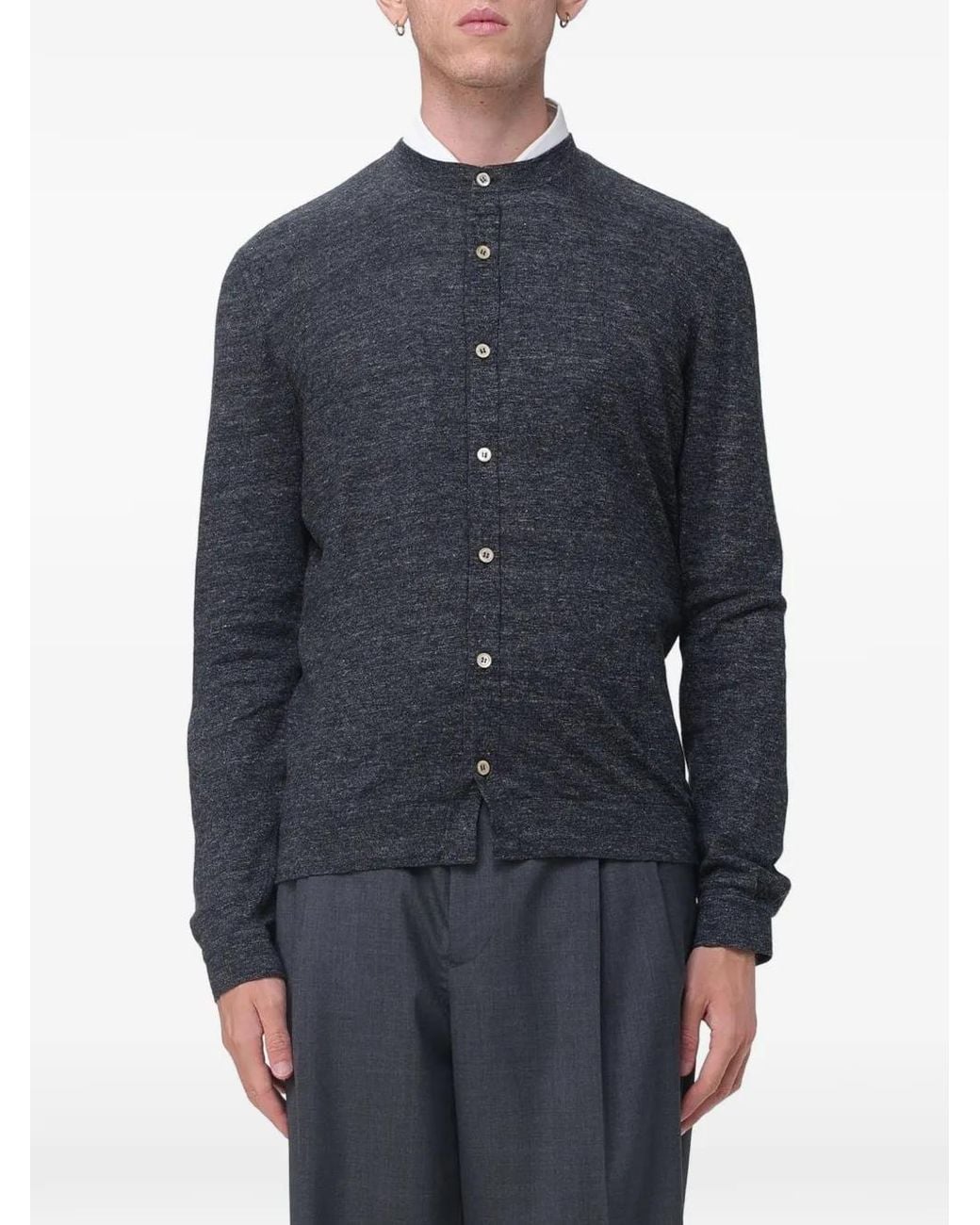 Brunello Cucinelli Blue Button-Front Sweater for men
