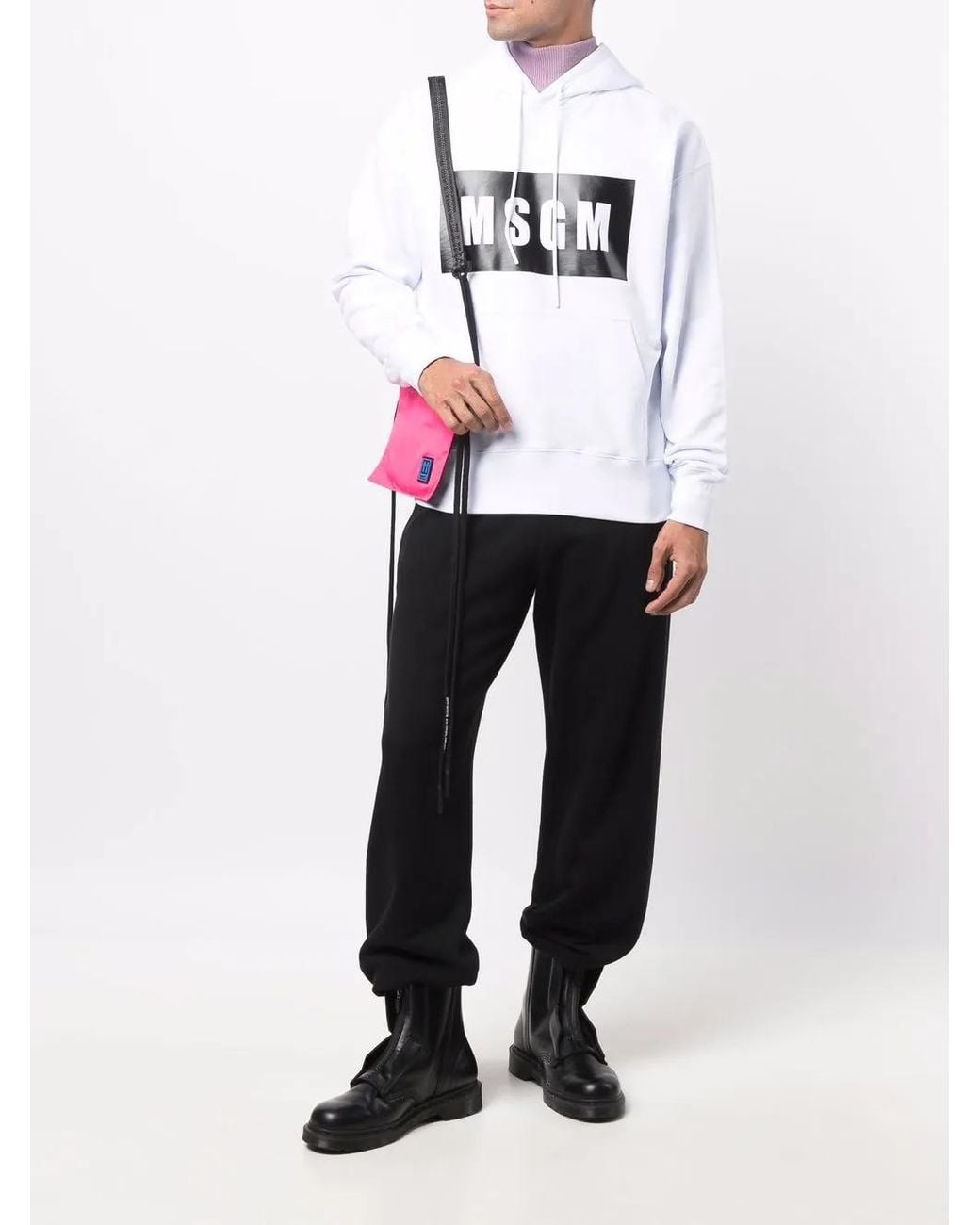 MSGM White High-Contrast Logo Hoodie for men