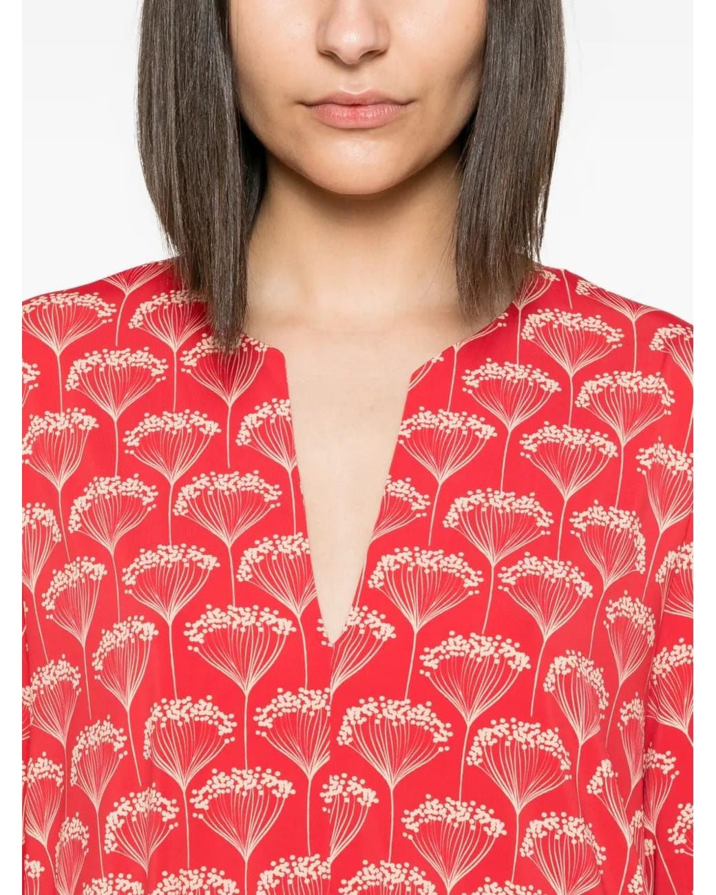 Siyu Red Floral-Print V-Neck Blouse