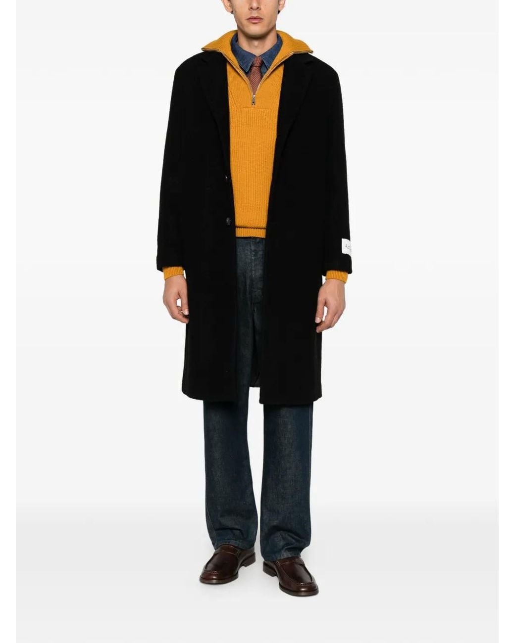 AMISH Black Logo-Patch Single-Breasted Coat for men