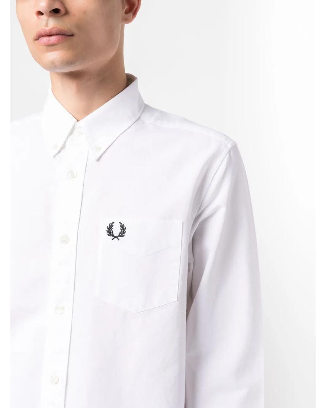 Fred Perry White Logo-Embroidered Cotton Shirt for men